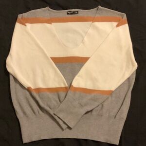 SHEIN V-Neck Sweater - Gray, White, Tan